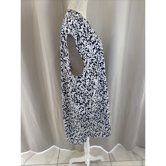 J. Crew XL Sleeveless Navy & White Printed Shift Dress - Picture 5 of 10